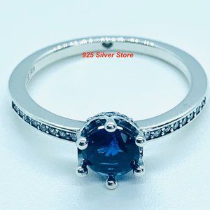 Pandora Blue Sparkling Crown Silver Ring #198289NSWB